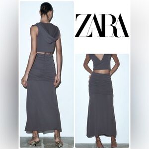ZARA DRAPED KNIT SKIRT in Blue Gray